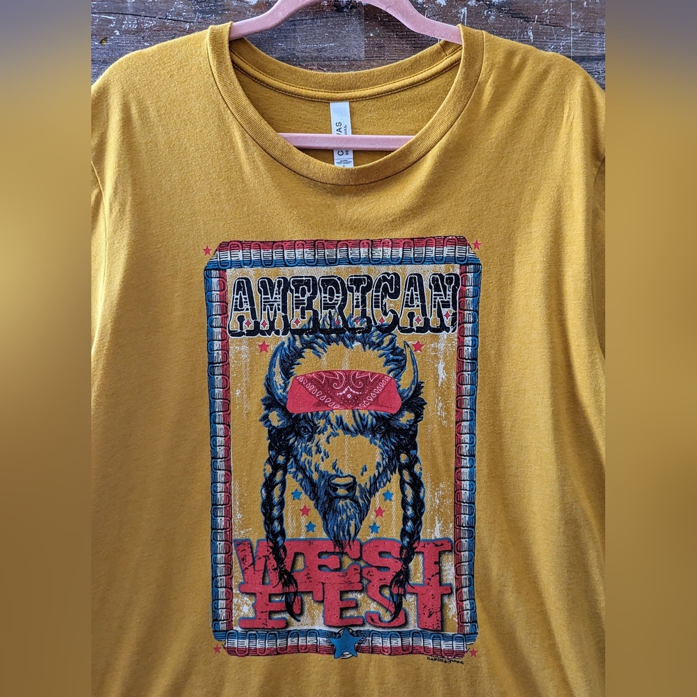 Bella Canvas Mustard Yellow American West Logo Tee - Picture 3 of 14